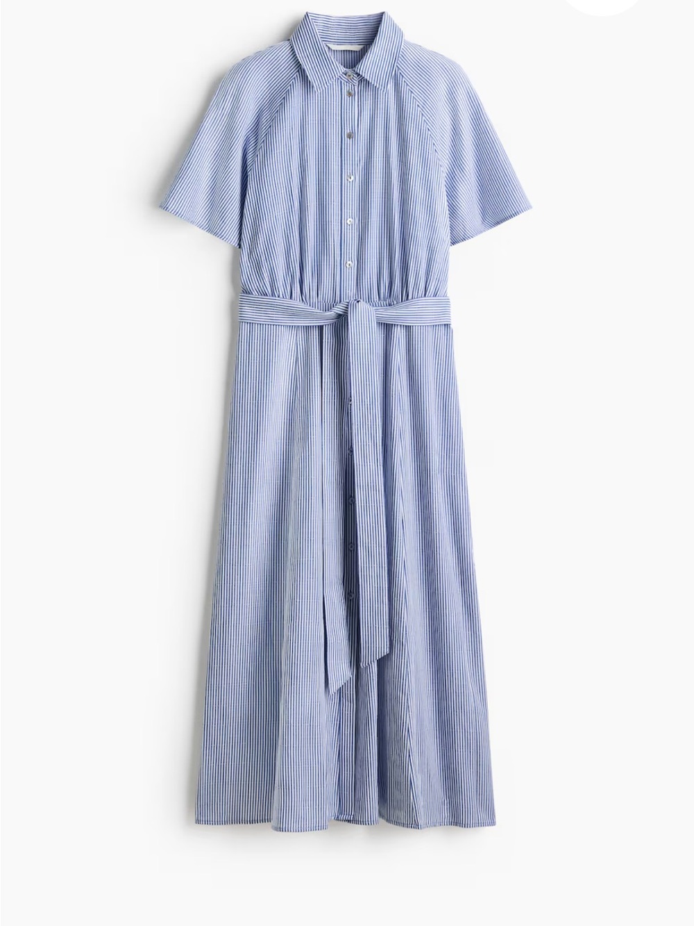 H&M New Blue and White Pinstripe Shirt Dress with Waist Tie